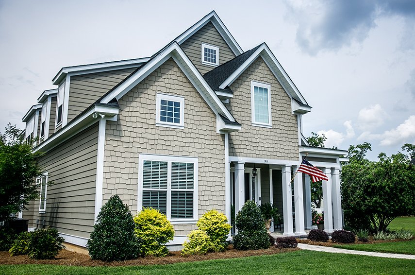 A large, elegant brick home